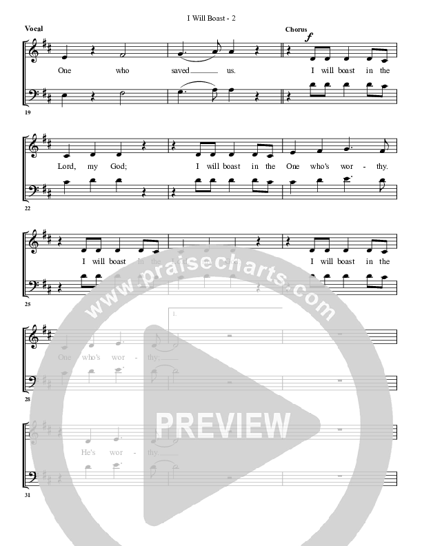 I Will Boast Choir Sheet (G3 Worship)