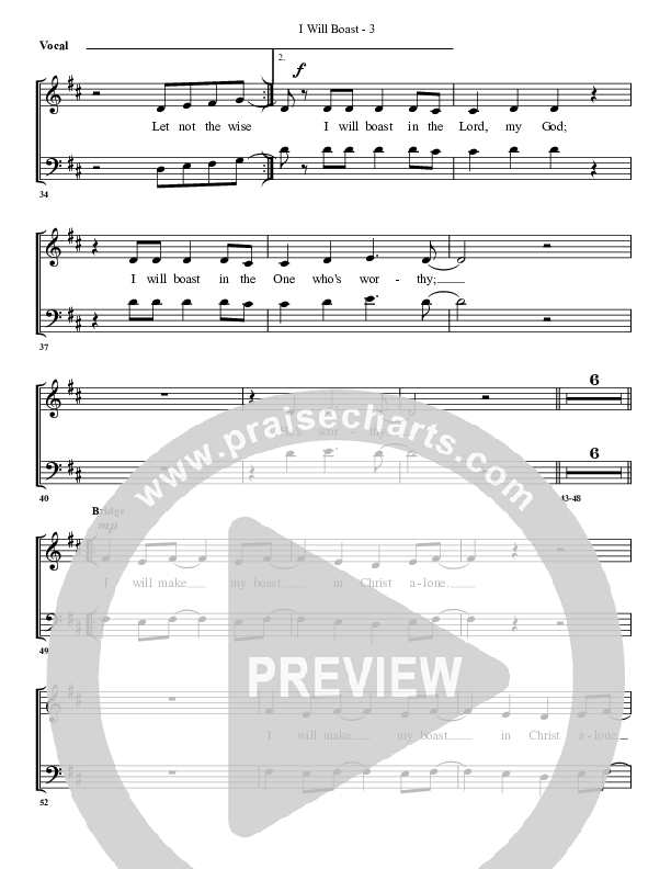 I Will Boast Choir Sheet (G3 Worship)