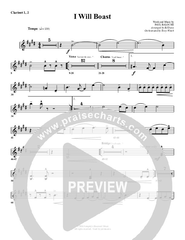 I Will Boast Clarinet 1/2 (G3 Worship)