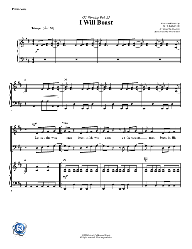 I Will Boast Piano/Vocal (G3 Worship)