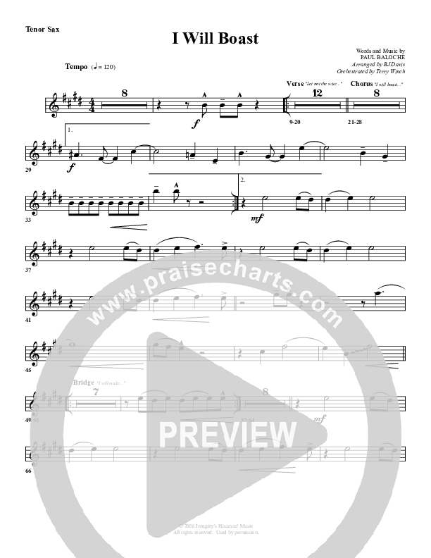 I Will Boast Tenor Sax 2 (G3 Worship)