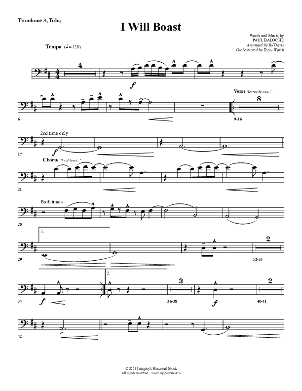 I Will Boast Trombone 3/Tuba (G3 Worship)