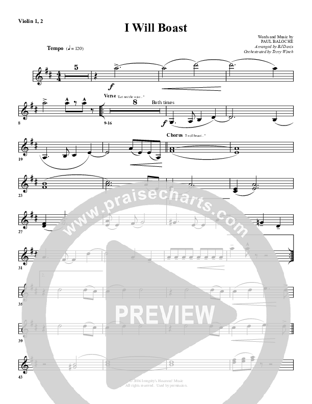 I Will Boast Violin 1/2 (G3 Worship)