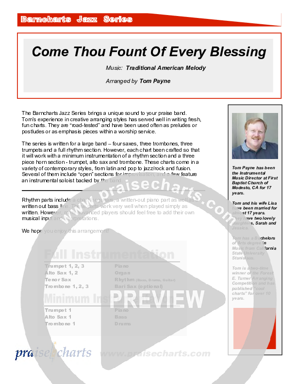 Come Thou Fount Of Every Blessing (Instrumental) Cover Sheet (Tom Payne)