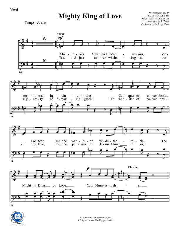 Mighty King Of Love Choir Sheet (G3 Worship)