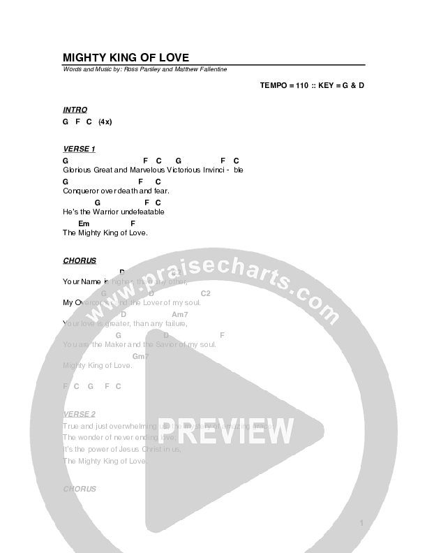Mighty King Of Love Chord Chart (G3 Worship)