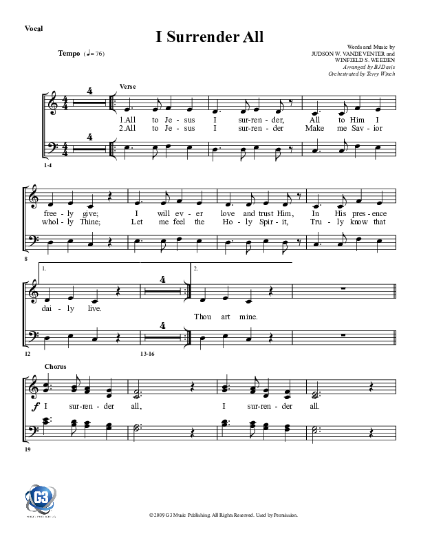 I Surrender All Choir Sheet (G3 Worship)