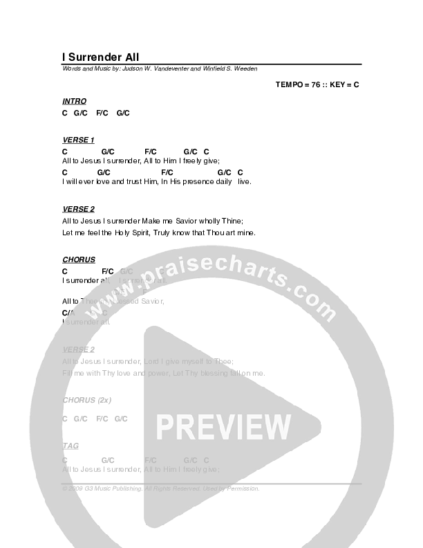 I Surrender All Chords & Lyrics (G3 Worship)