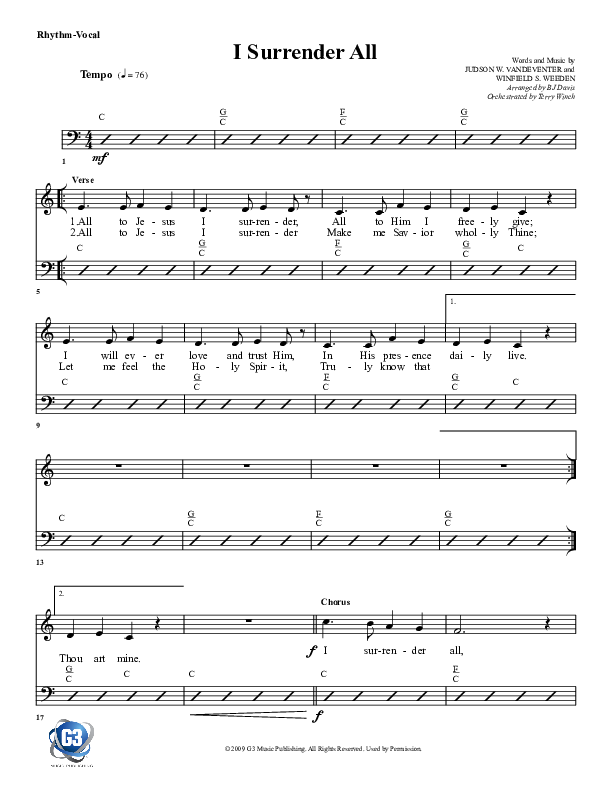 I Surrender All Rhythm Chart (G3 Worship)