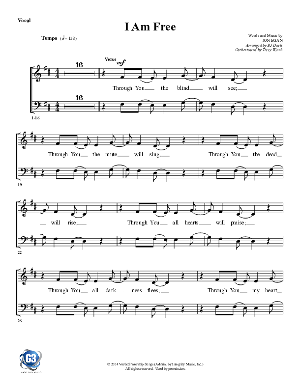 I Am Free Choir Sheet (G3 Worship)