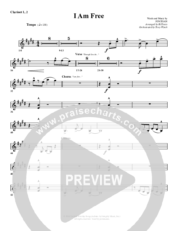 I Am Free Clarinet 1/2 (G3 Worship)