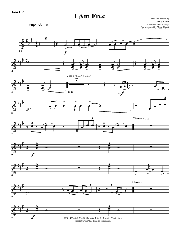 I Am Free French Horn 1/2 (G3 Worship)