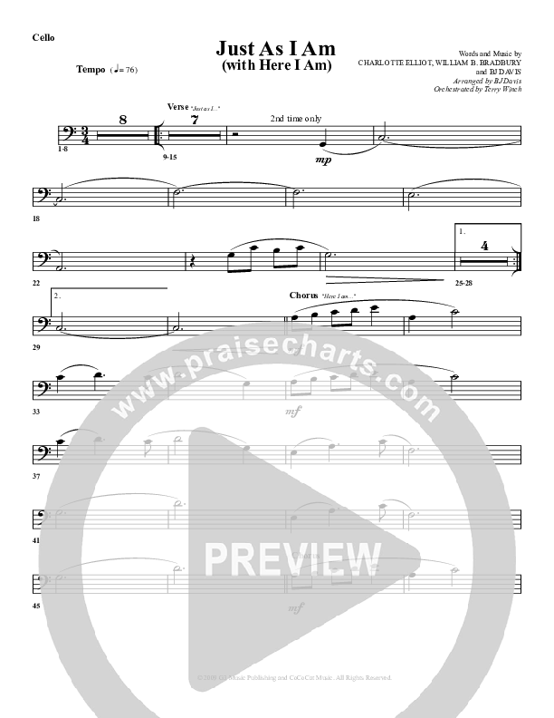 Just As I Am (with Here I Am) Cello (G3 Worship)