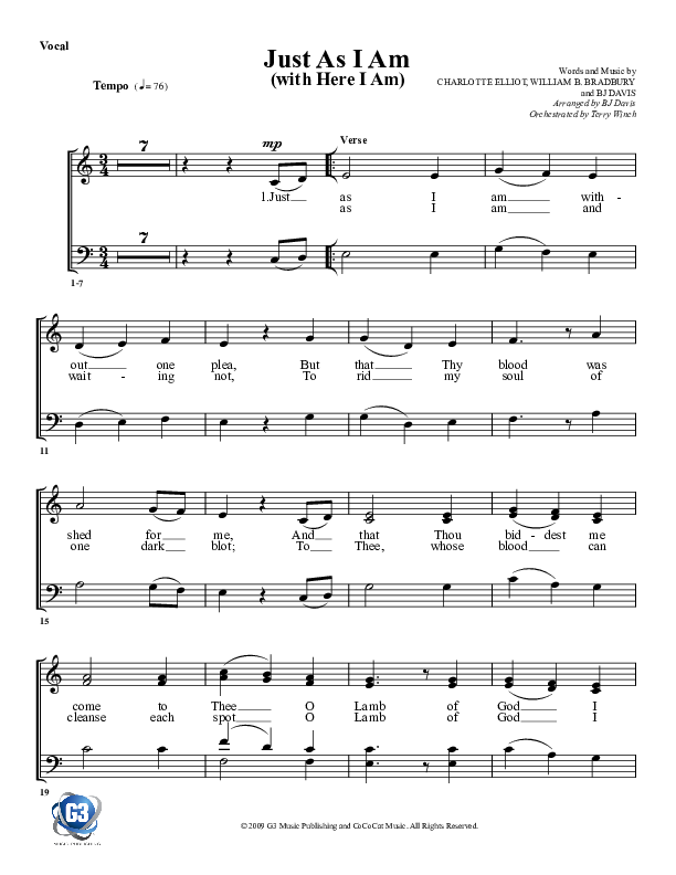 Just As I Am (with Here I Am) Choir Sheet (G3 Worship)