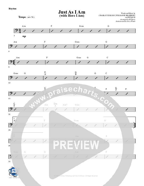 Just As I Am (with Here I Am) Rhythm Chart (G3 Worship)