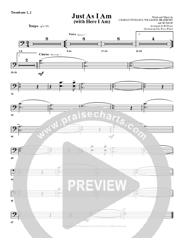 Just As I Am (with Here I Am) Trombone 1/2 (G3 Worship)