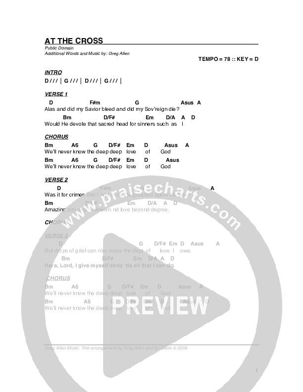 At The Cross Chord Chart (G3 Worship)