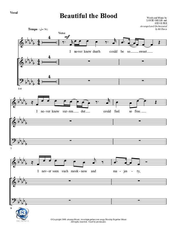 Beautiful The Blood Choir Sheet (G3 Worship)