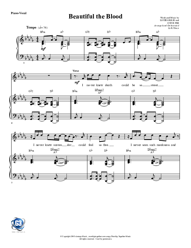 Beautiful The Blood Piano/Vocal (G3 Worship)
