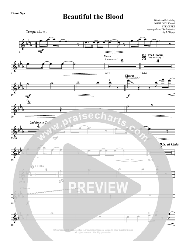 Beautiful The Blood Tenor Sax 2 (G3 Worship)