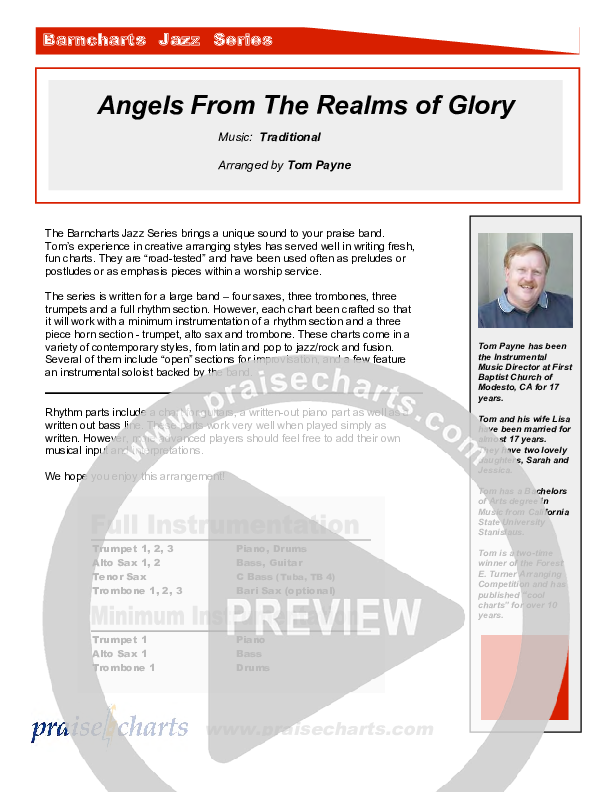 Angels From The Realms Of Glory (Instrumental) Cover Sheet (Tom Payne)