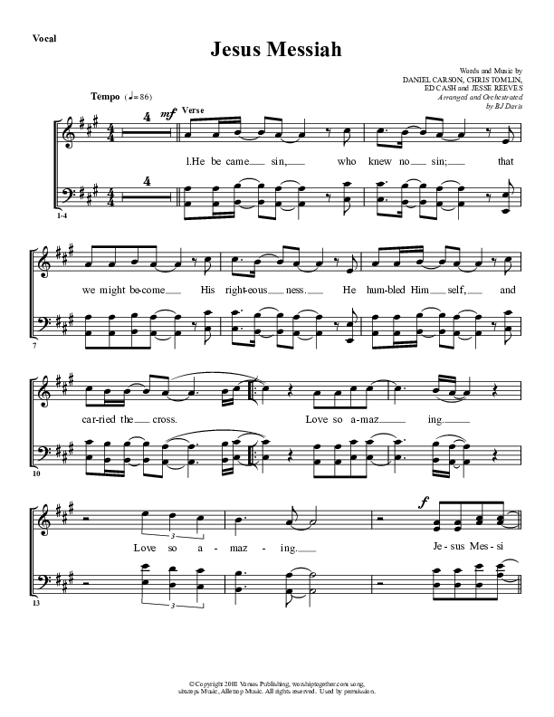 Jesus Messiah Choir Sheet (G3 Worship)