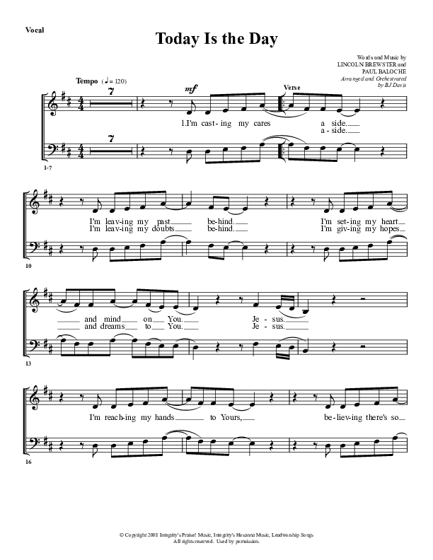 Today Is The Day Choir Sheet (G3 Worship)