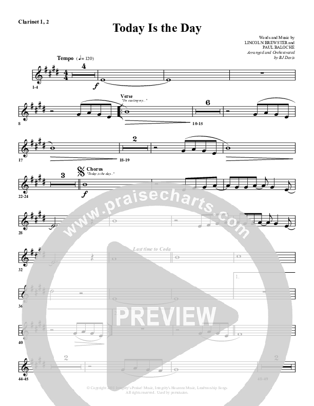 Today Is The Day Clarinet 1/2 (G3 Worship)