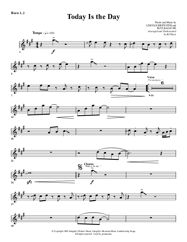 Today Is The Day French Horn 1/2 (G3 Worship)