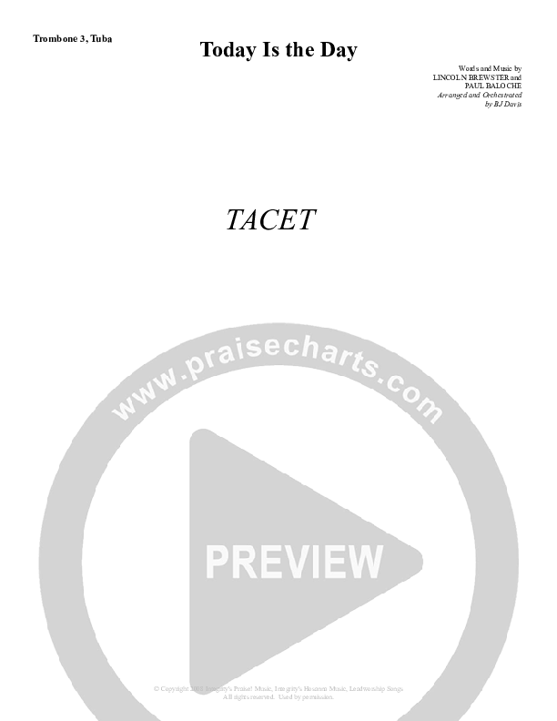 Today Is The Day Trombone 3/Tuba (G3 Worship)