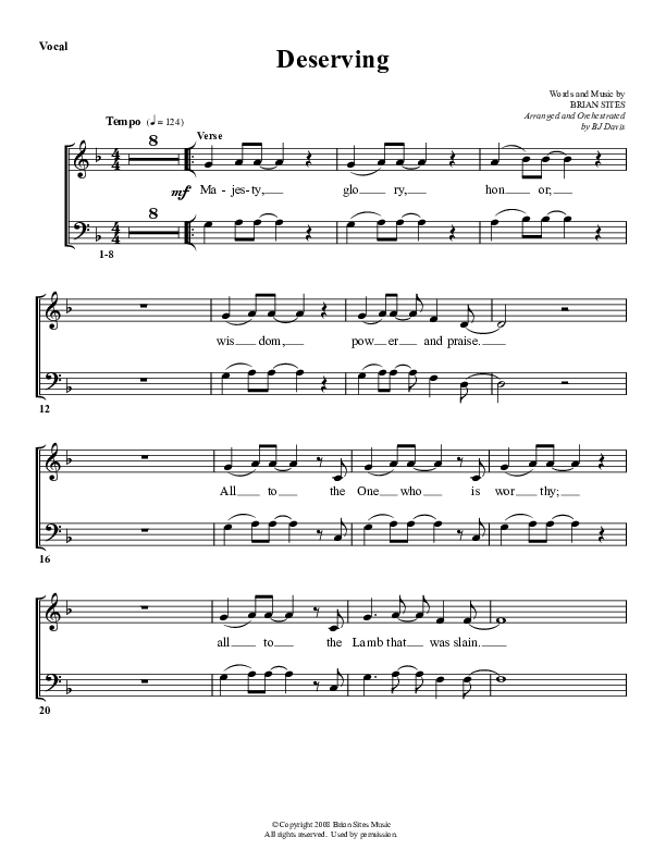 Deserving Choir Sheet (G3 Worship)