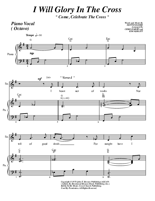 I Will Glory Piano/Vocal (G3 Worship)