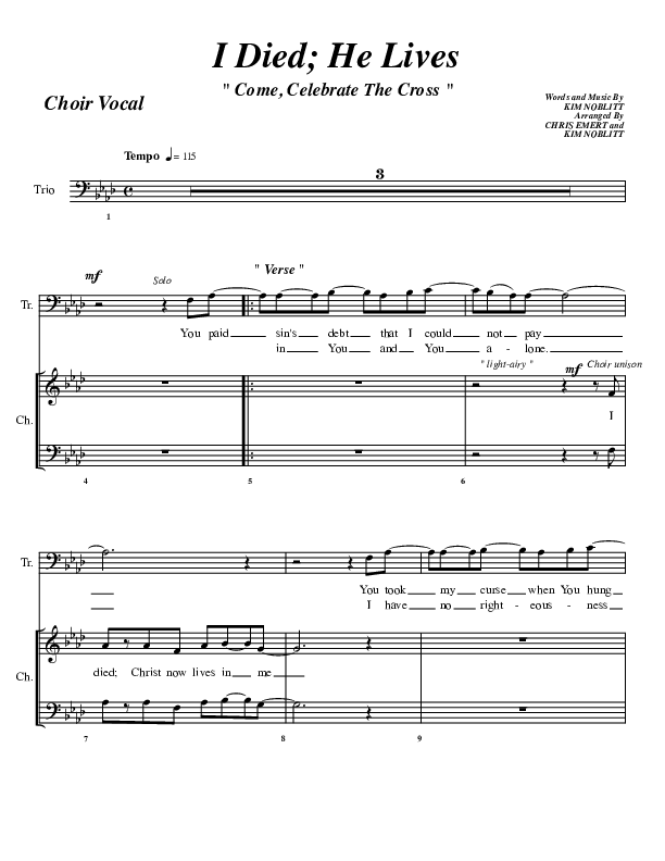 I Died He Lives Choir Sheet (G3 Worship)