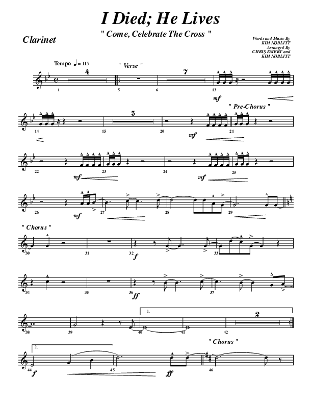I Died He Lives Clarinet (G3 Worship)