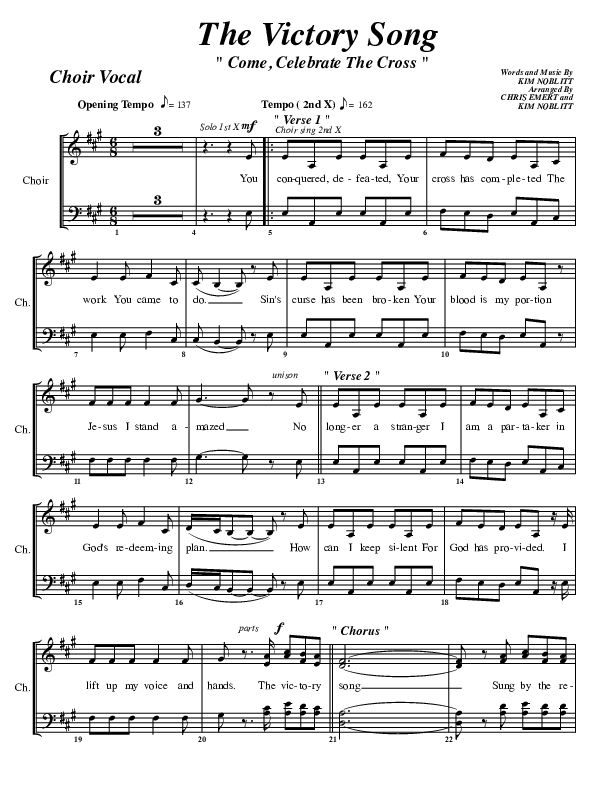 The Victory Song Choir Sheet (G3 Worship)