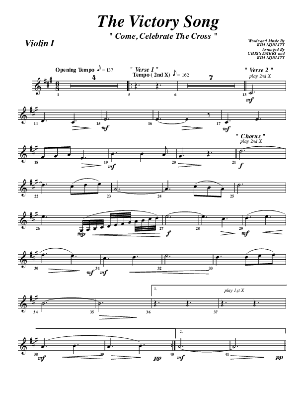 The Victory Song Violin 1 (G3 Worship)