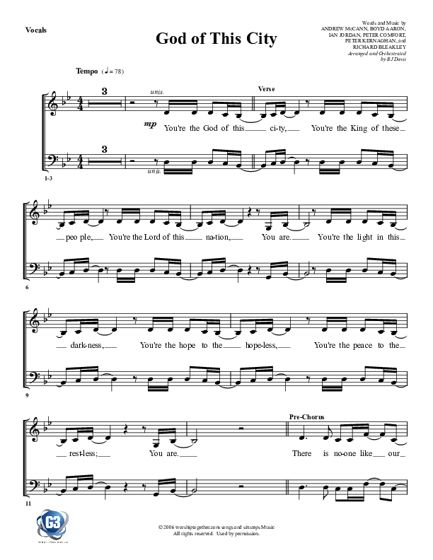 God Of This City Choir Sheet (G3 Worship)