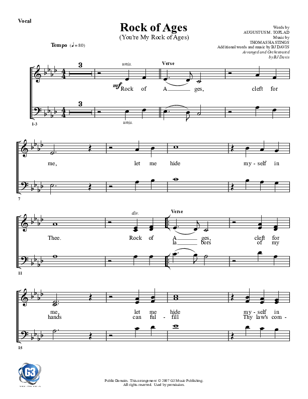 Rock Of Ages Choir Sheet (G3 Worship)