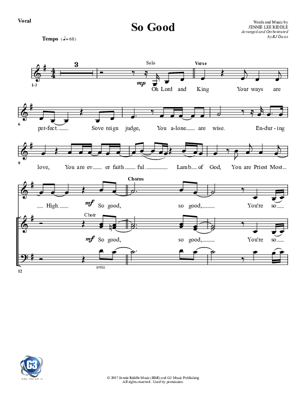 So Good Choir Sheet (G3 Worship)