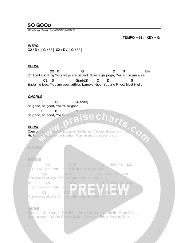 So Good Chord Chart (G3 Worship)