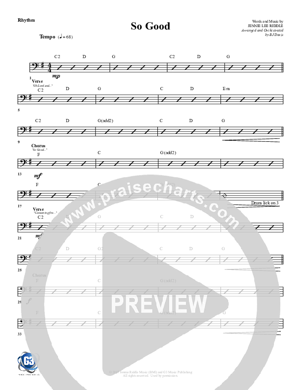 So Good Rhythm Chart (G3 Worship)