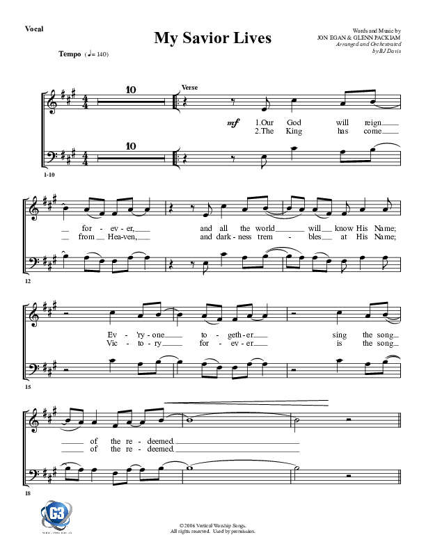 My Savior Lives Choir Sheet (G3 Worship)
