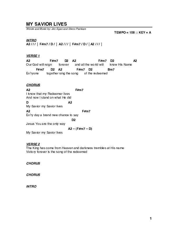 My Savior Lives Chord Chart (G3 Worship)