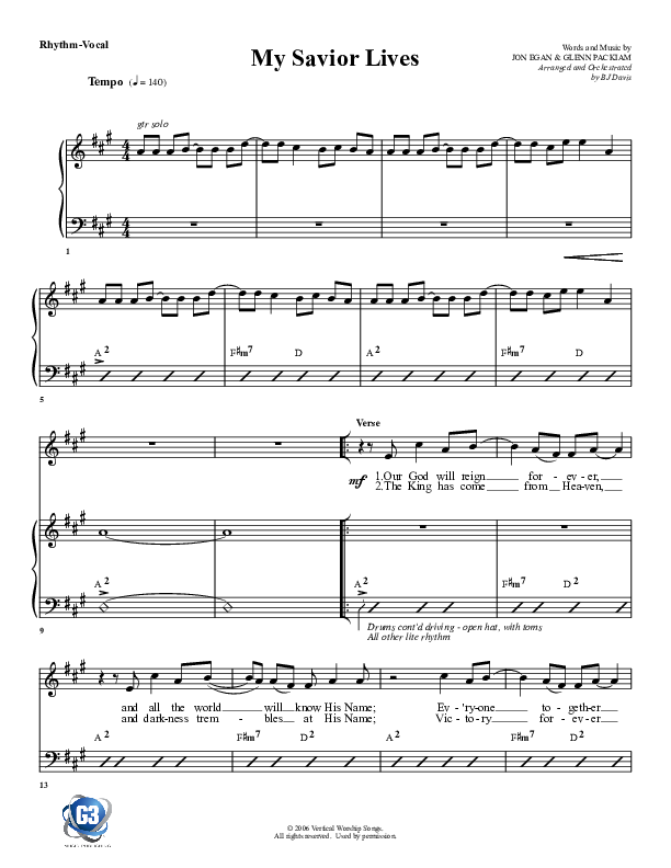 My Savior Lives Rhythm Chart (G3 Worship)
