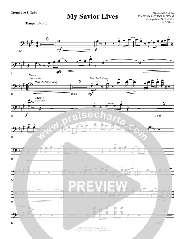 My Savior Lives Trombone 3/Tuba (G3 Worship)