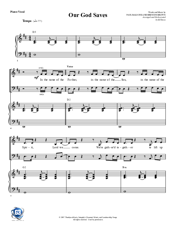 Our God Saves Lead & Piano (G3 Worship)