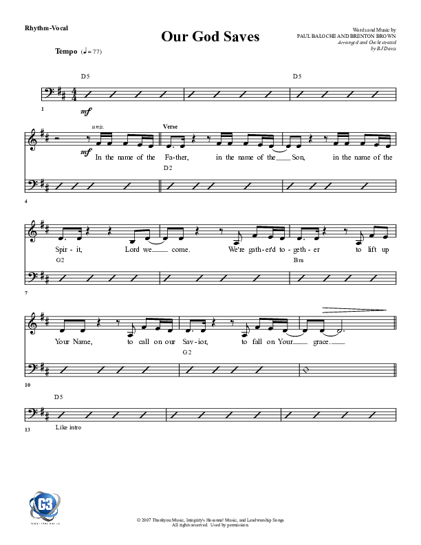 Our God Saves Rhythm/Vocal (G3 Worship)