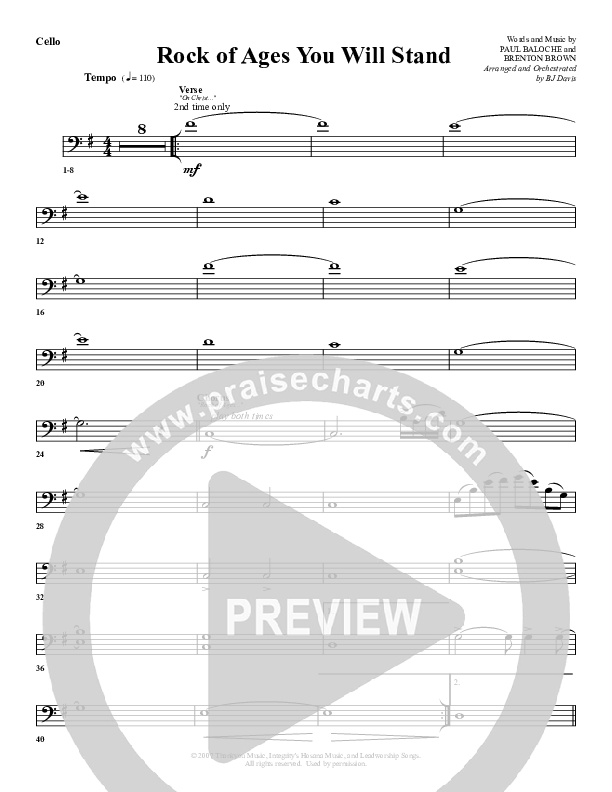 Rock Of Ages (You Will Stand) Cello (G3 Worship)