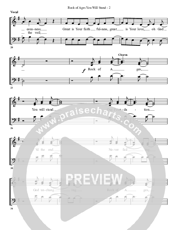 Rock Of Ages (You Will Stand) Choir Sheet (G3 Worship)