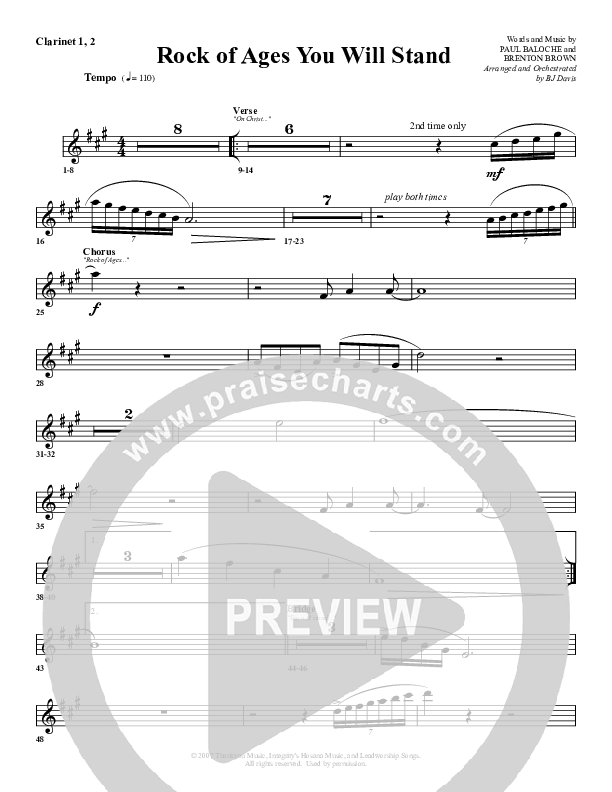 Rock Of Ages (You Will Stand) Clarinet 1/2 (G3 Worship)
